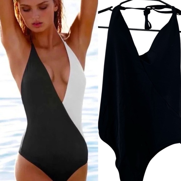 NWT Victoria’s Secret The Plunge One Piece Swimsuit in Black size Large - Picture 1 of 12